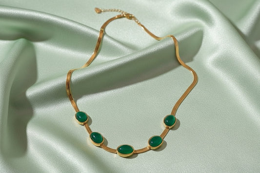 Oval Green Crystal Pendant Necklace Set With Bracelet