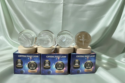 Crystal ball lamps with packaging on a cardboard box